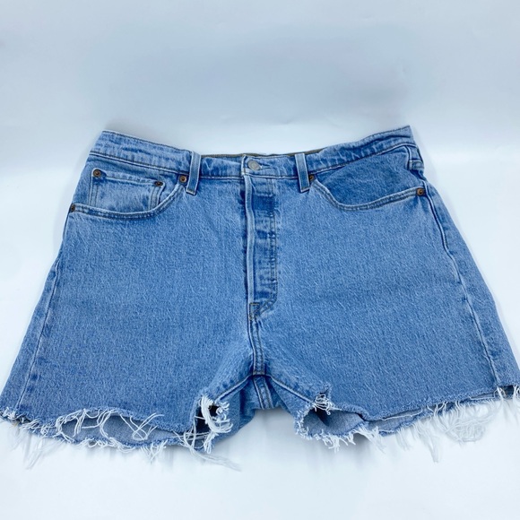 Vintage Levi’s 501 denim cut off Button Fly High Rise jean shorts 33 - Picture 2 of 5